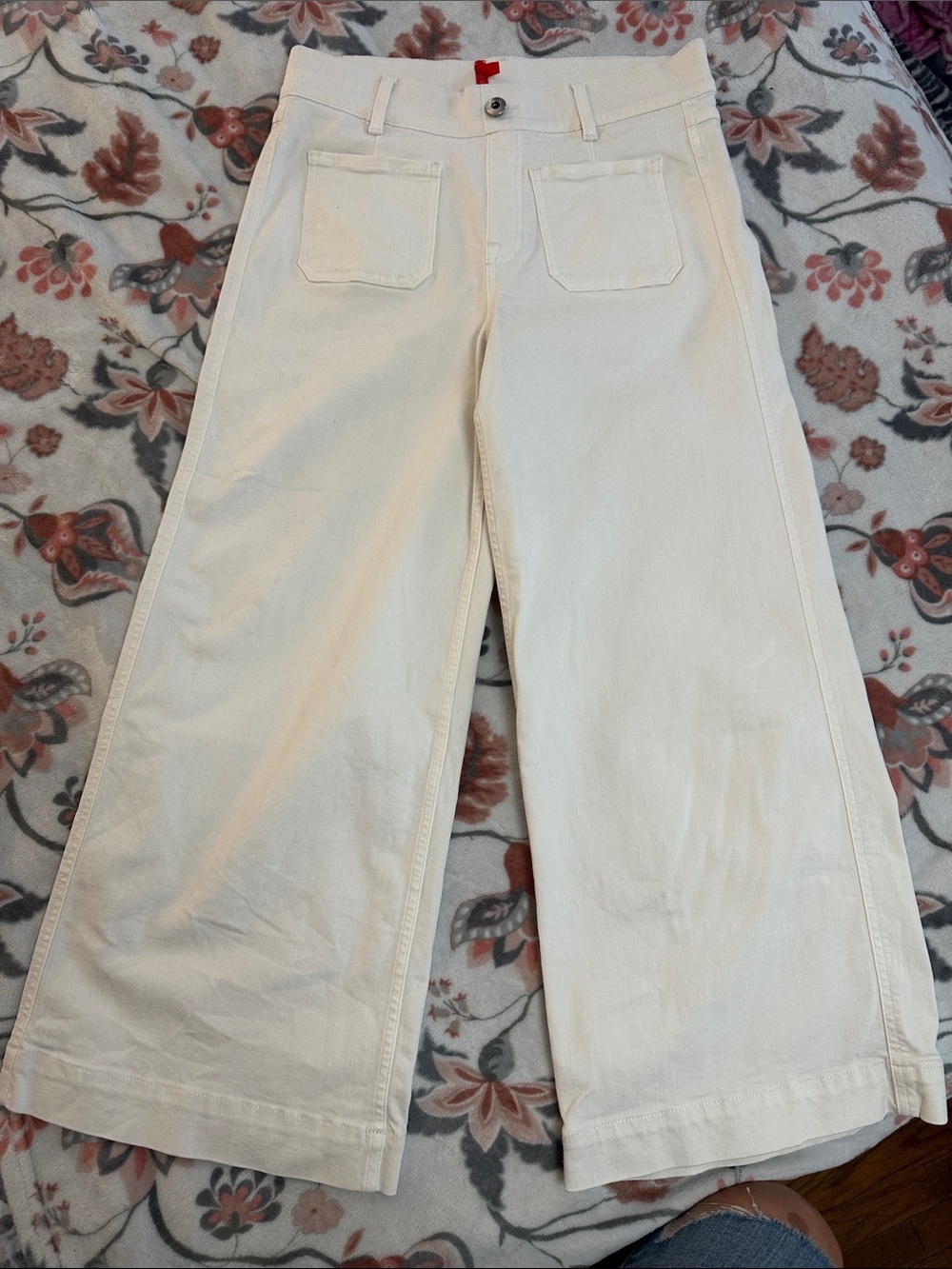 SPANX Cream Wide-Leg High-Rise Jeans with Patch Pockets